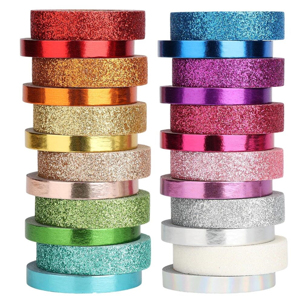 - Glitter Washi Tape Set, 24 Rolls, 6mm/10mm, Thin Metallic Decorative